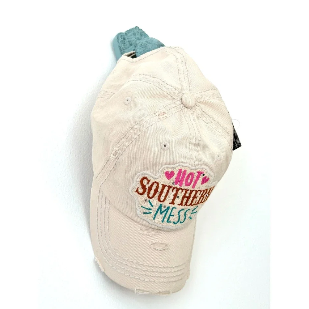 KBETHOS Hot Southern Mess Distressed Baseball Cap Beige Vintage Adjustable Hat